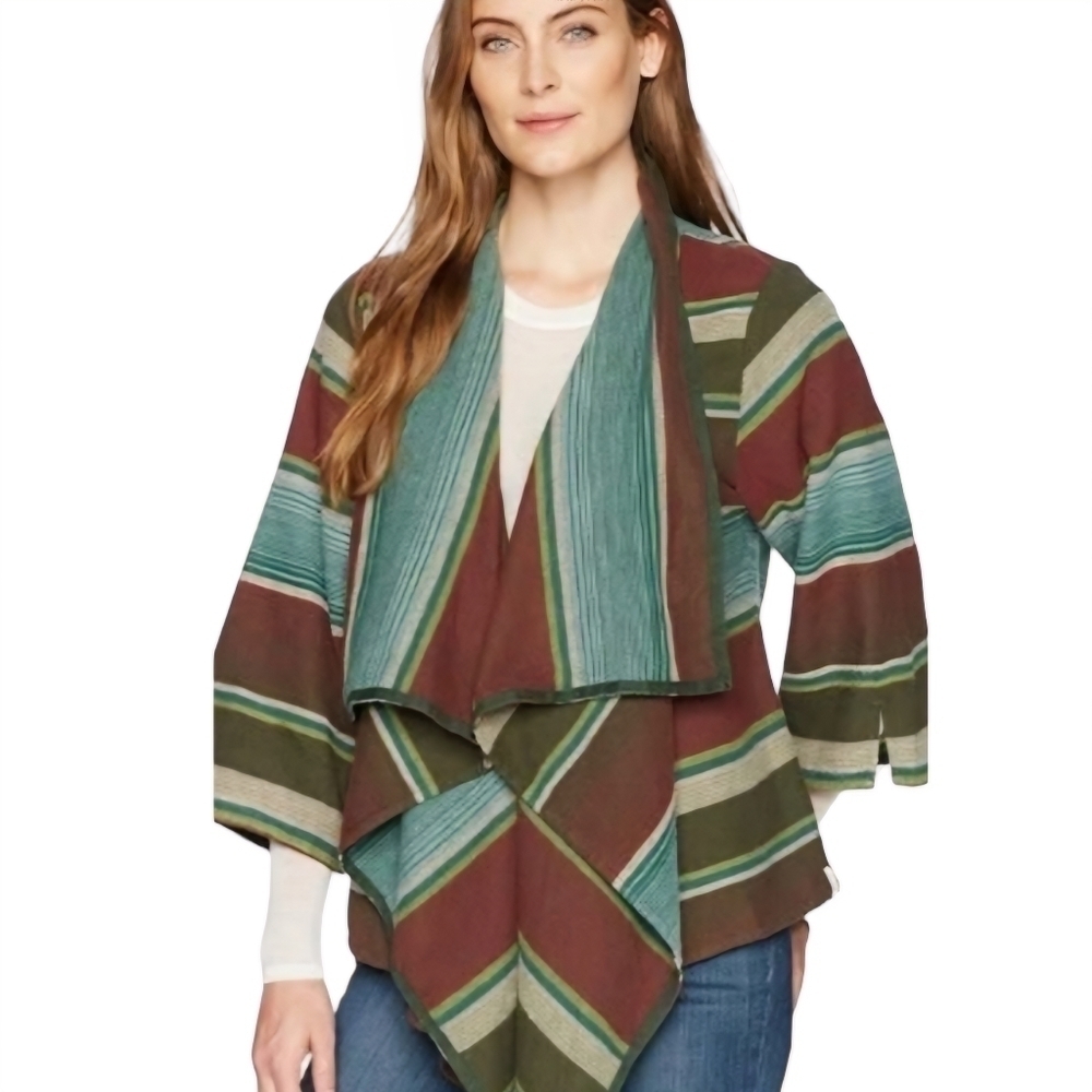 Woolrich Pemberton Woman’s 100% Cotton Maroon and Green Striped Sweater Cape L